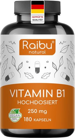 Vitamin B1 Thiamin Kapseln Hochdosiert, Hohe Bioverfügbarkeit & Laborgeprüft, 180 St - RAIBU