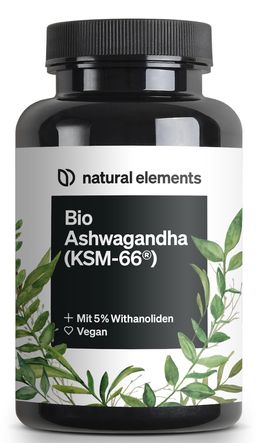natural elements Bio-Ashwagandha – KSM-66® Premiumrohstoff – 5% Withanolid-Gehalt – hochdosiert