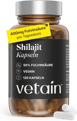 VETAIN Himalaya Shilajit Kapseln - Original mit 50% Fulvinsäure & 12% Huminsäure - hochdosiert