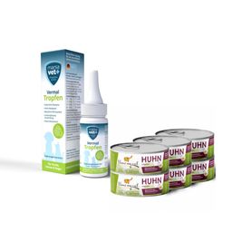 Vermal Set für Katzen Marsavet Vermal Tropfen 50 ml + I love my cat Nassfutter mit Huhn 6x100 g
