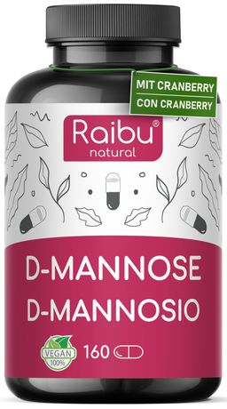 D-Mannose mit Cranberry Kapseln, 160 St, Hochdosiert, 2100 mg D-Mannose pro Tagesdosis - RAIBU