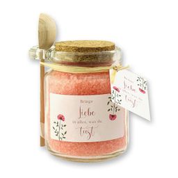 Florex - Badesalz im Glas mit Holzlöffel, Rose "Bringe Liebe in alles, was du tust"
