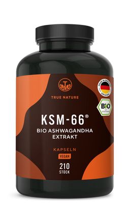 Bio Ashwagandha KSM-66® Kapseln – 30mg Withanolide - Premium Markenrohstoff aus Indien, TRUE NATURE®