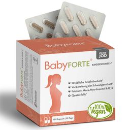 BabyFORTE Kinderwunsch Vitamine OHNE JOD | vegan | 800 µg Folsäure, Quatrefolic® & Q10