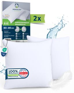 Sensalou Kissenbezug 2er Set Doppelpack wasserdicht - Kopfkissen Bezüge 80x80 cm