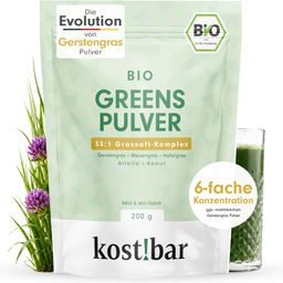 kost!bar BIO Greens Pulver | Mehr als Gerstengras Pulver | 33:1 Grassaftpulver Komplex