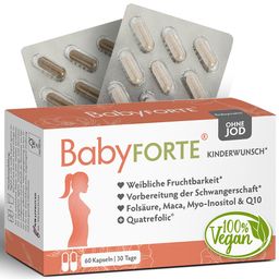 BabyFORTE Kinderwunsch Vitamine OHNE JOD | vegan | 800 µg Folsäure, Quatrefolic® & Q10
