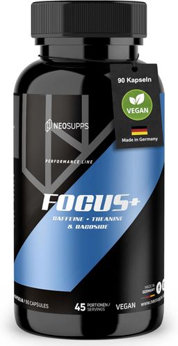 Neosupps Focus+,  90 Kapseln, Hochdosiert mit Koffein, L-Theanin & Bacoside