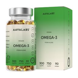 Aavalabs Veganes Omega 3 aus Algen | 750 mg DHA + 300 mg EPA | TG-Form | 90 Kapseln