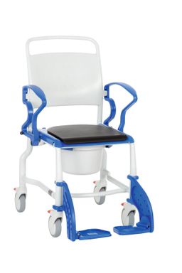 Rebotec Bonn Toilettenstuhl, Jubiläumsmodell "Retrodesign" grau/blau, 5" Räder