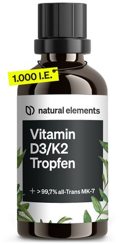 natural elements Vitamin D3 + K2 Tropfen – 99,7+% All-Trans (K2VITAL® von Kappa) + Vitamin D3