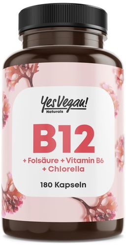 Vitamin B12 hochdosiert – B12 Komplex mit B6, Folsäure und Chlorella (180 Kapseln)