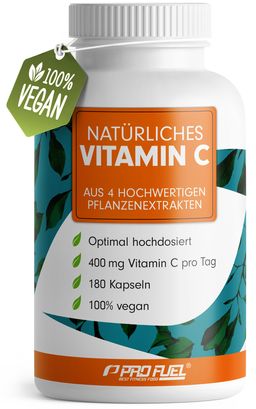 ProFuel - Natürliches Vitamin C 180 Kapseln | 400 mg aus Amla, Acerola, Camu-Camu & Hagebutten