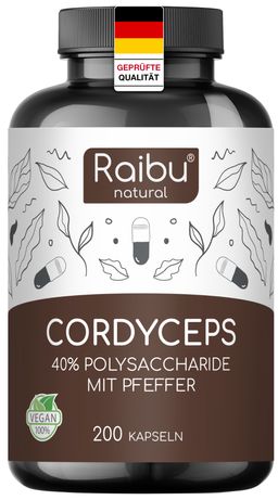 Cordyceps Kapseln – 700 mg Cordyceps Sinensis Extrakt (10:1), vegan & mit Schwarzem Pfeffer – RAIBU