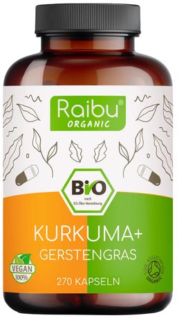 BIO Kurkuma Gerstengras Kapseln, Hochdosiert, 270 St - RAIBU