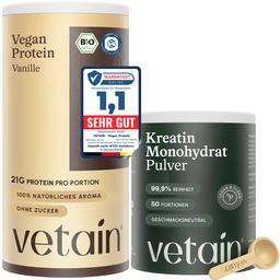 VETAIN Proteinpulver Vegan + Kreatin Monohydrat – 21g Protein - fermentiert & ohne Zusätze
