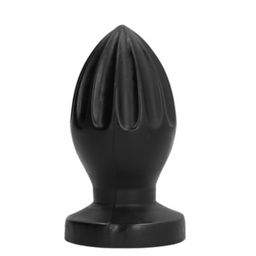 All Black - Buttplug mit tiefen Rillen und glatter Oberfläche
