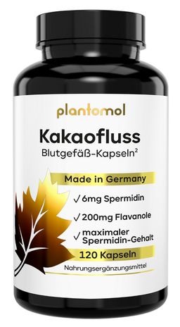 plantomol® 6mg Spermidin Kapseln mit Kakao für elastische Blut-Gefäße - Kakaofluss