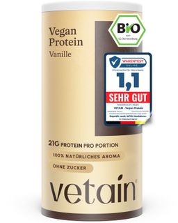 VETAIN Proteinpulver Vegan - Vanille - 21g Eiweiß pro Portion - Ohne Zuckerzusatz - 100% Bio
