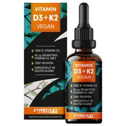 ProFuel - Vitamin D3 + K2 vegan 50ml | 1700 Tropfen | 1000 IE D3 (RAWD3®) + 40 µg K2 Pharmaquinone®