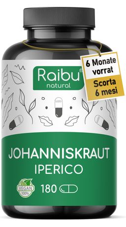 Johanniskraut Kapseln hochdosiert 180 St, Mit Natürliches Hypericin, für Stress & Schlaf - RAIBU