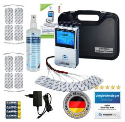 axion® 4-Kanal TENS Gerät und EMS Gerät  STIM-PRO X9+ zur Schmerztherapie mit Spray und Zubehör