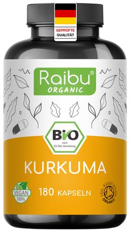 Bio Kurkuma Kapseln Hochdosiert – 3000mg Curcuma pro Tagesdosis | Hergestellt in Deutschland | RAIBU