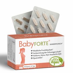 BabyFORTE Kinderwunsch Vitamine | vegan | 800 µg Folsäure, Quatrefolic®, Maca & Q10