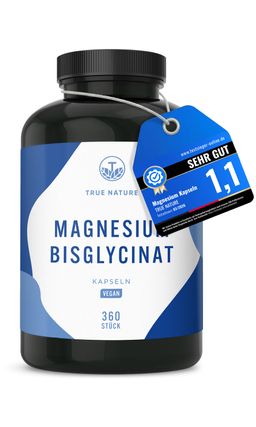 Magnesium Testsieger - Magnesium Bisglycinat (Glycinat) - 360 Kapseln = 4 Monate - TRUE NATURE®