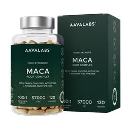 Aavalabs Maca Kapseln mit Ginseng | Hochdosiert 100:1 Schwarze & 10:1 Gelbe Maca
