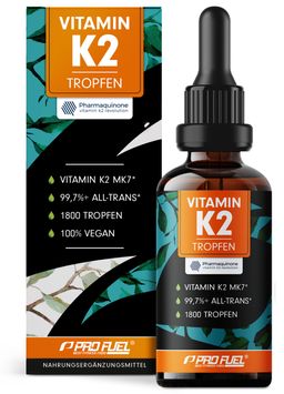 ProFuel - Vitamin K2 Tropfen 50ml | 1800 Tropfen | 200 µg K2 MK7 Pharmaquinone® 99,7% all-trans