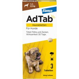 AdTab Kautabletten für Hunde über 1,3 bis 2,5 kg gegen Zecken und Flöhe, schnelle Abtötung von Parasiten für die Dauer von einem Monat
