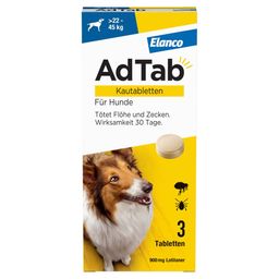 AdTab Kautabletten für Hunde über 22 bis 45 kg gegen Zecken und Flöhe, schnelle Abtötung von Parasiten für die Dauer von einem Monat
