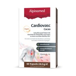 Alpinamed® Cardiovasc Cacao unterstützt Herz und Gefäße mit Kakaoextrakt, Schwarzknoblauchextrakt und Coenzym Q10, vegan