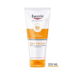 Eucerin® Oil Control Body Sun Dry Touch Gel-Creme LSF 50+ – sehr hoher Sonnenschutz mit ultra leichter Textur, Anti-Sand Effekt und Anti-Glanz Effekt + Eucerin Oil Control Body LSF50+ 50ml GRATIS
