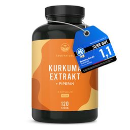 Kurkuma Testsieger - 350mg Kurkuma Extrakt (332mg Curcuminoide) - 4 Monate Vorrat - TRUE NATURE®