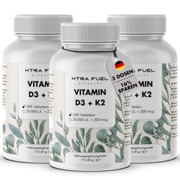 XTRA FUEL Vitamin D3 + K2 Tabletten: 20.000 I.E. + 200mcg MK-7 all-trans