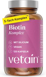 VETAIN Biotin Zink Selen Komplex - Mit Silizium & Vitamin B5 - Für Haare, Haut & Nägel - hochdosiert