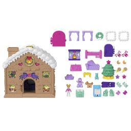 Mattel Adventskalender-Spielset mit Polly Pocket-Puppe, DIY-Lebkuchenhaus mit Puppenhausmöbeln und