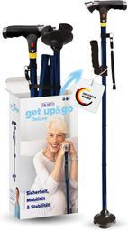 DR-HO'S Get Up & Go Gehstock mit LED-Licht, Alarmknopf & 4-Punkt-Standfuß