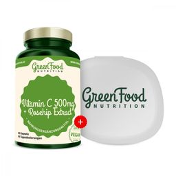 GreenFood Nutrition Vitamin C 500 + Hagebutten-Extrakt +  KAPSELBEHÄLTER