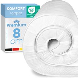 ELONEO Topper, 8cm dick, Komfortschaum, für Hausstauballergiker, schadstoffgeprüft, waschbarer Bezug