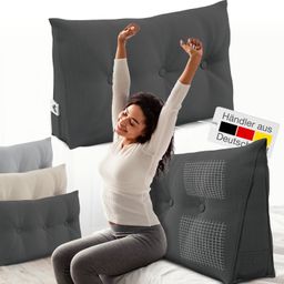 ELONEO Rückenkissen – Keilkissen fürs Bett & Sofa, abnehmbarer Bezug, praktisches Seitenfach Handy
