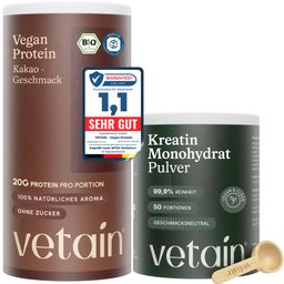 VETAIN Proteinpulver Vegan + Kreatin Monohydrat – 20g Protein - fermentiert & ohne Zusätze