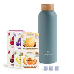 waterdrop® Probierpaket mit Thermoflasche in Türkis und Drops verschiedene Sorten