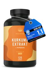 Kurkuma Testsieger - 350mg Kurkuma Extrakt (332mg Curcuminoide) - 4 Monate Vorrat - TRUE NATURE®