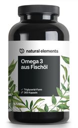 natural elements Omega 3 – 365 Kapseln – 2000mg Fischöl/Tagesdosis – EPA und DHA in Triglycerid-Form