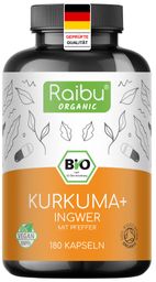 BIO Kurkuma Kapseln + Ingwer + Pfeffer, Hochdosiert - RAIBU