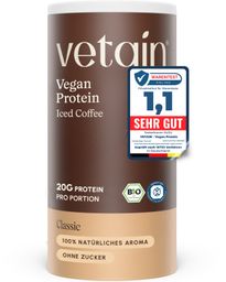 VETAIN Proteinpulver Vegan - Iced-Coffee - 20g Eiweiß & 75mg Koffein - Ohne Zuckerzusatz - 100% Bio