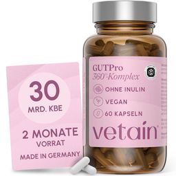 VETAIN GutPro Darmflora Komplex - 30 Bakterienstämme mit Enzymen – 30 Mrd. KBE – Darmkur Kapseln